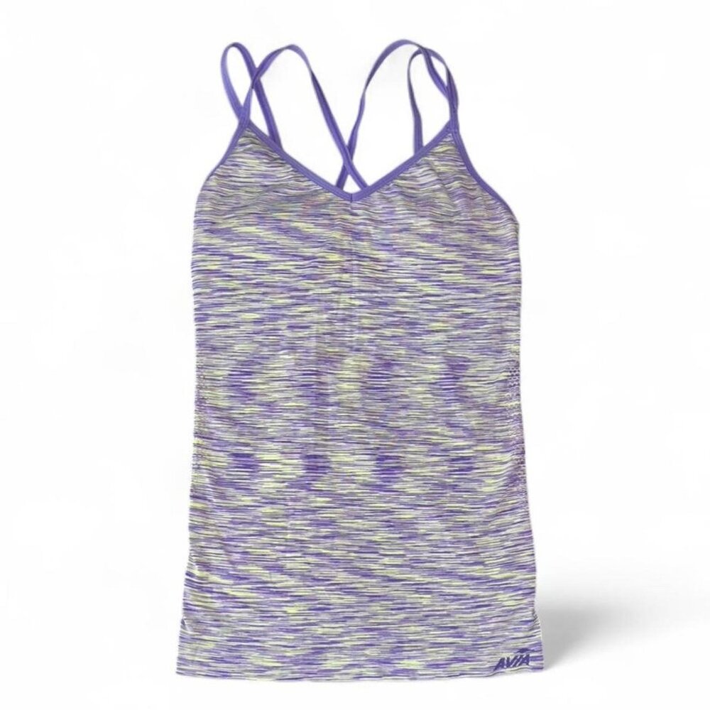 Avia Purple and Lime Green Cross Strap Athletic Workout Tank Top